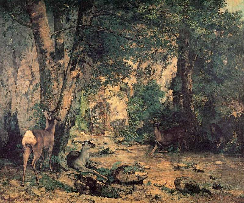 Gustave Courbet A Thicket of Deer at the Stream of Plaisir Fountaine oil painting picture